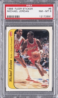 1986/87 Fleer Sticker #8 Michael Jordan Rookie Card - PSA NM-MT 8